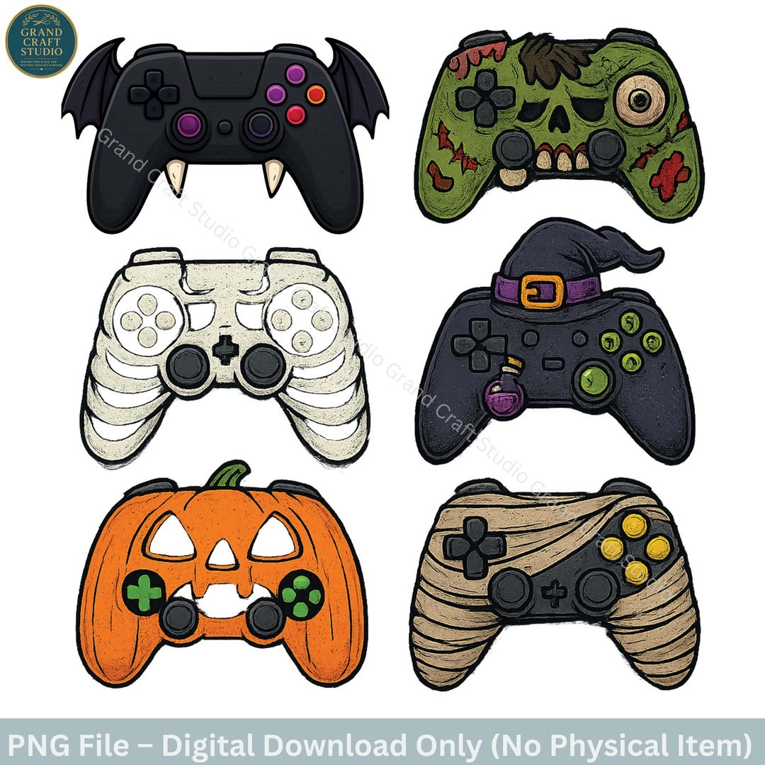 Halloween Game Controller Clipart: Spooky Zombie, Witch, Vampire PNG ...