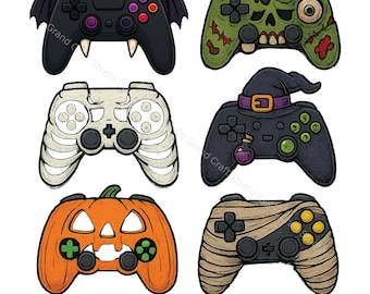 Clipart per controller di gioco di Halloween: pacchetto PNG con zombi spettrali, streghe e vampiri (download digitale)