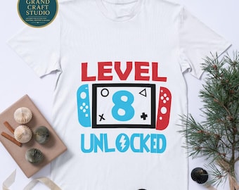 Level 8 Unlocked Gamer SVG: 8. Geburtstag Videospiel (Digitale Datei)