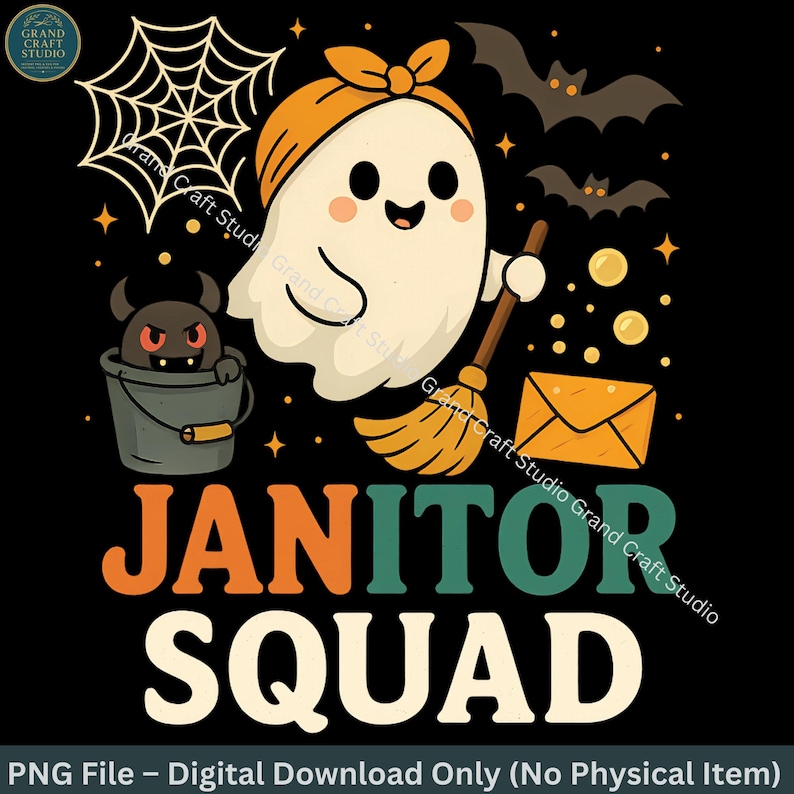 Funny Halloween Janitor Ghost PNG: Spooky Custodian Clipart (digital ...