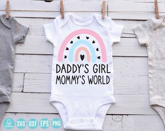 Daddy&#39;s Girl Mommy&#39;s world SVG, Daddy&#39;s little girl svg, Mama&#39;s whole world svg, Baby Girl svg, Baby Quote svg File for Cricut & Silhouette