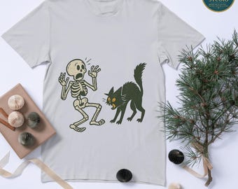 Skeleton Hugging Cat PNG Gothic Halloween Pet Lover Digital Art ...