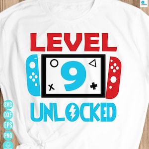 Level 9 Freigeschaltet Geburtstag Svg, 9 Jahre Alte Gamer Shirt Svg, Lustige Kinder Gamer Svg, 9. Geburtstag Junge Gamer Svg Digitale Datei für Cricut