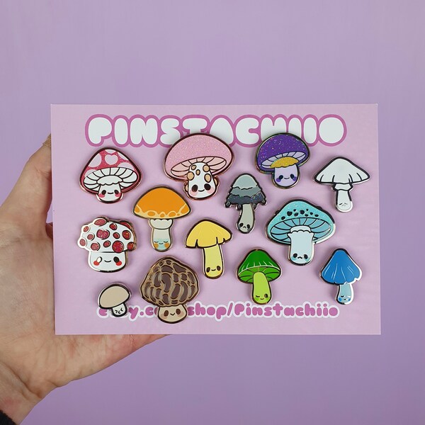 Mushroom Enamel Pin Set. Contains 13 Enamel Pins. Hard Enamel Pin. Cute Enamel Pin. Glitter Pin. Glow Pin. Lapel Pin. Brooch