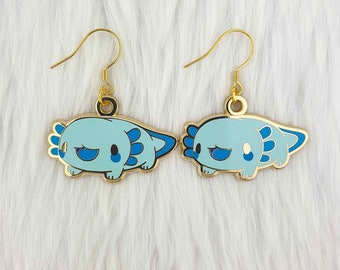 Blue Axolotl Enamel Earrings