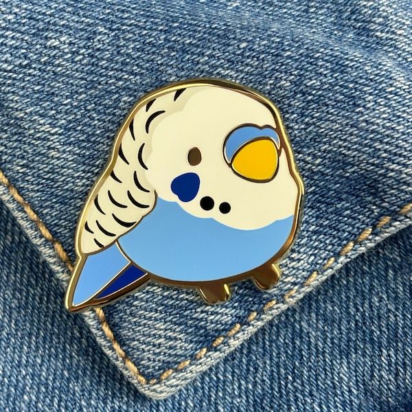 Blue Budge Bird Enamel Pin, Lapel pin, Brooch, Gold Plated, Cute