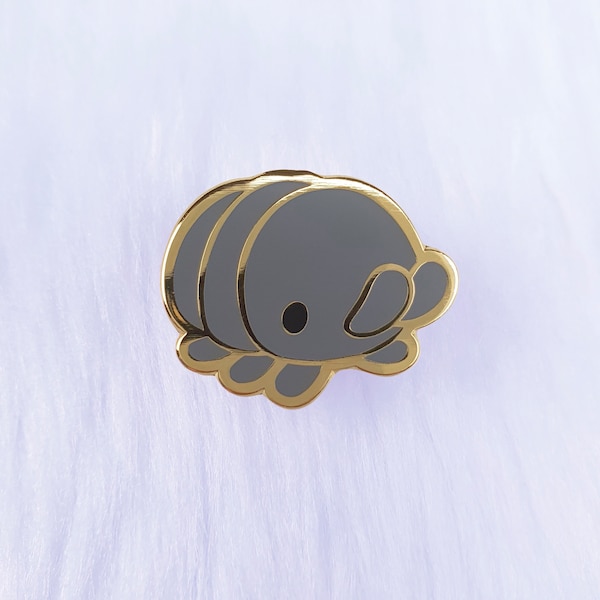 Isopod Enamel Pin, Lapel pin, Brooch, Gold Plated, pill bug, Cute