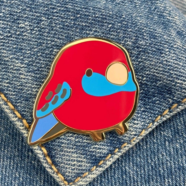 Crimson Rosella Bird Enamel Pin, Lapel pin, Brooch, Gold Plated, Cute