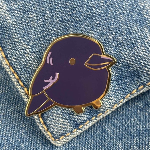 Raven Bird Enamel Pin, Lapel pin, Brooch, Gold Plated, Cute