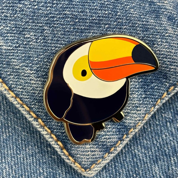 Épinglette toco toucan en émail avec oiseau, épinglette, broche, plaqué or, mignon