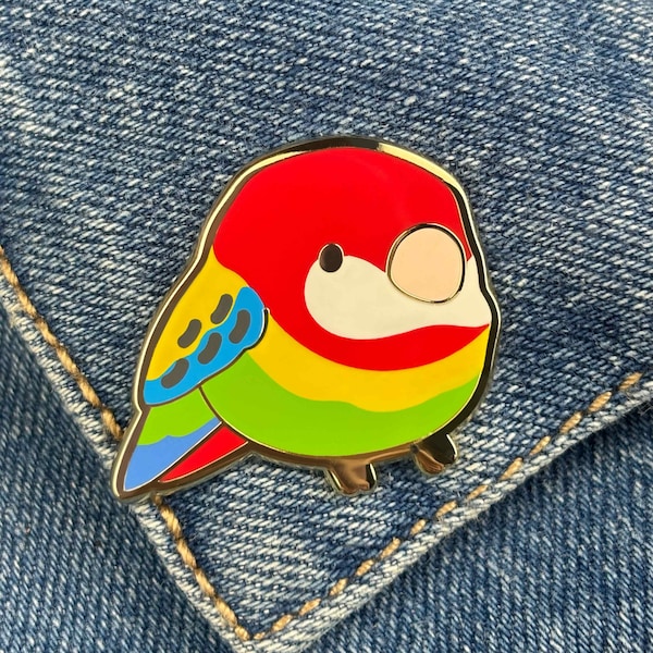 Eastern Rosella Bird Enamel Pin, Lapel pin, Brooch, Gold Plated, Cute