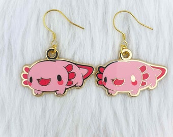 Pink Axolotl Enamel Earrings