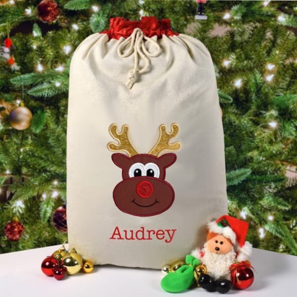 Personalised Santa Sack, Rudolph, Reindeer, Extra Large Christmas Bag, Large Gift Bag, Christmas Gift Idea