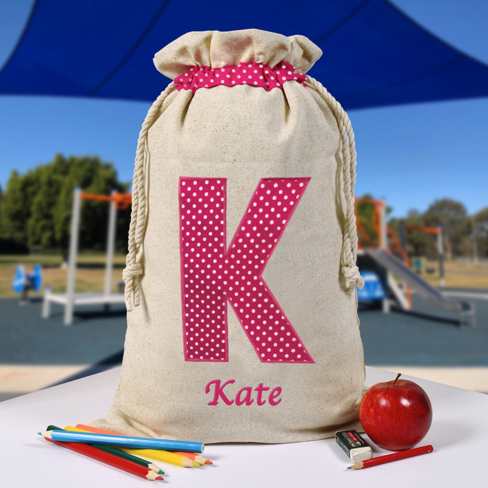 Personalised Library Bag Name Bag Initial Large Name Spots Etsy Australia