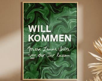 Póster de bienvenida | digital/impreso con marco | tipografía minimalista a mano, escandinavo, moderno, divertido, ingenioso, verde | pasillo, entrada, hogar