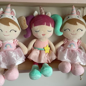 Personalised doll, rag doll, soft plush doll, 1st birthday, first doll, baby shower, birthday, leya, flower girl, UK, unicorn