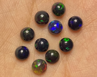 Opal Gemstone, 10-Pieces Natural Ethiopian Black Opal Round Cabochon. 5-MM.