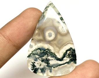 Agate Gemstone, Natural Moss Agate Cabochon, AAA+ Quality Moss Agate Cabochon For Jewelry Making Loose Gemstone. 43x29x4 MM.