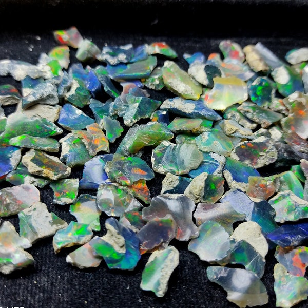 Opal Rough, Natural Ethiopian Black Opal Slice Chips Rough, Opal Raw, Multi Fire Opal Rough, Crystal Opal Rough Raw. 8mm. To 15mm. Approx.