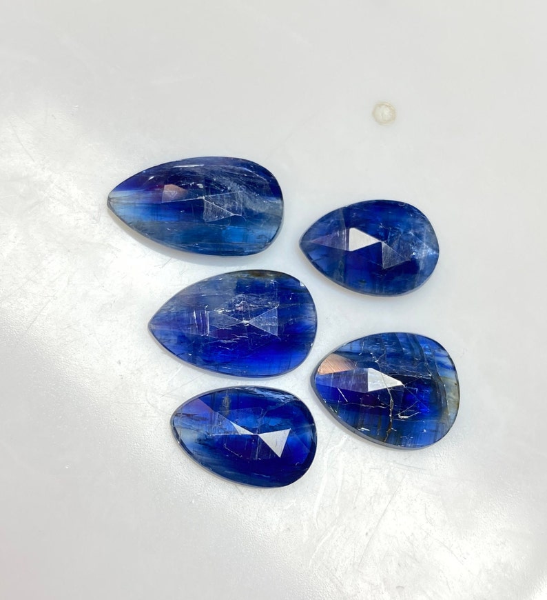 Kyanite Gemstone, Natural Kyanite Rose Cut Gemstone, AAA Quality Blue Kyanite Rose Cut For Jewelry Making Loose Stone, 5 Pcs Lot. image 2