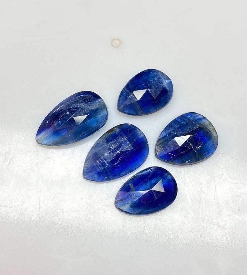 Kyanite Gemstone, Natural Kyanite Rose Cut Gemstone, AAA Quality Blue Kyanite Rose Cut For Jewelry Making Loose Stone, 5 Pcs Lot. image 1