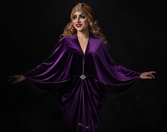 Violet 1920s Velvet Gown color Hollywood style Great Gatsby Burlesque flapper Cocoon coat