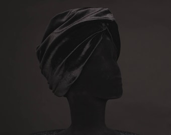 Black Velvet Turban Vinatege Retro Hair cap, Hollywod turban Art Déco