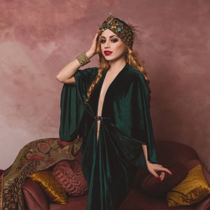 Smaragdgrünes Samtkleid der 1920er Jahre im Hollywood-Stil, Great Gatsby Burlesque Flapper Cocoon Mantel