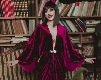 1920s Bordoux Velvet Gown color Hollywood style Great Gatsby Burlesque flapper Cocoon coat