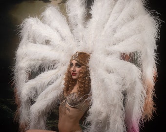 Waterfall Fan White Fluffy Ostrich Feathers Boa Fan Burlesque Big props