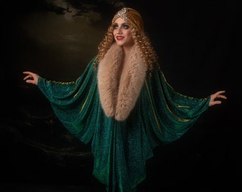 Aristocrático turquesa verde azulado 1920 piel sintética Vestido color estilo Hollywood Gran Gatsby Burlesque flapper Cocoon abrigo