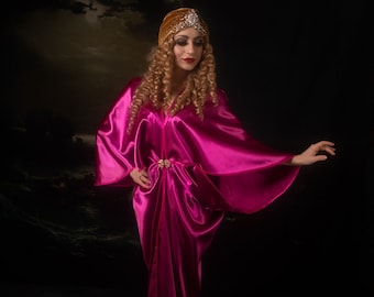 Vestido estilo Hollywood Art Nouveau de satén rosa Gran Gatsby Burlesque flapper Cocoon coat