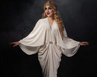 White Ivory 1920s Velvet Gown color Hollywood style Great Gatsby Burlesque flapper Cocoon coat