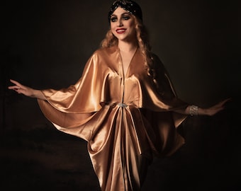 Satin Art Nouveau Hollywood style Gown Great Gatsby Burlesque flapper Cocoon coat