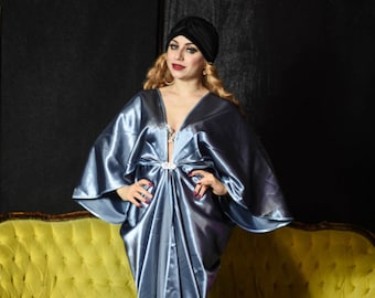 Metallic color Satin Art Nouveau Hollywood style Bordoux Gown Great Gatsby Burlesque flapper Cocoon coat