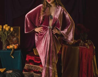 Antique pink 1920s Velvet Gown color Hollywood style Great Gatsby Burlesque flapper Cocoon coat