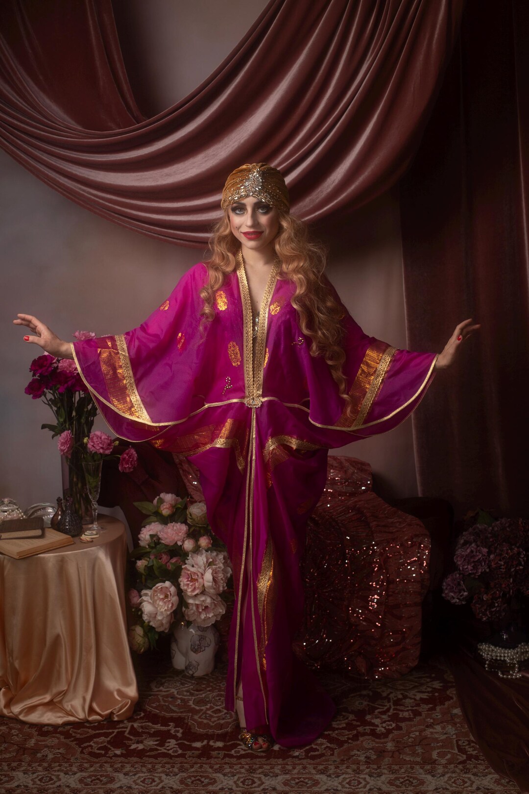 Oriental Golden&purple Gown Robe Vintage-style S/M Queen Gown Great ...