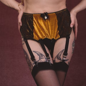 Golden Velvet 6 strap CLARA Garter Belt Suspender Belt Retro Vinatge Burlesque Old Hollywood Look Size S-XXL