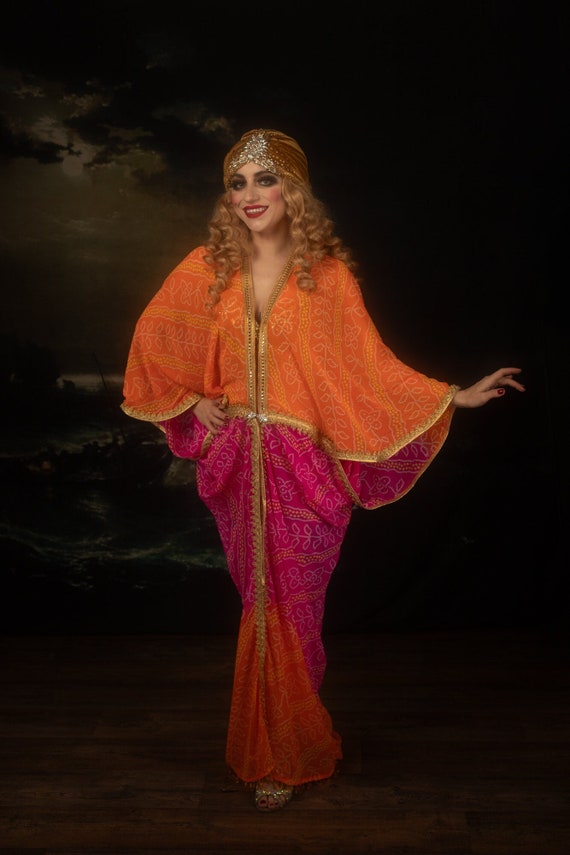 Art Nouveau jaren 1920 roze oranje Art Deco Oosterse jurk