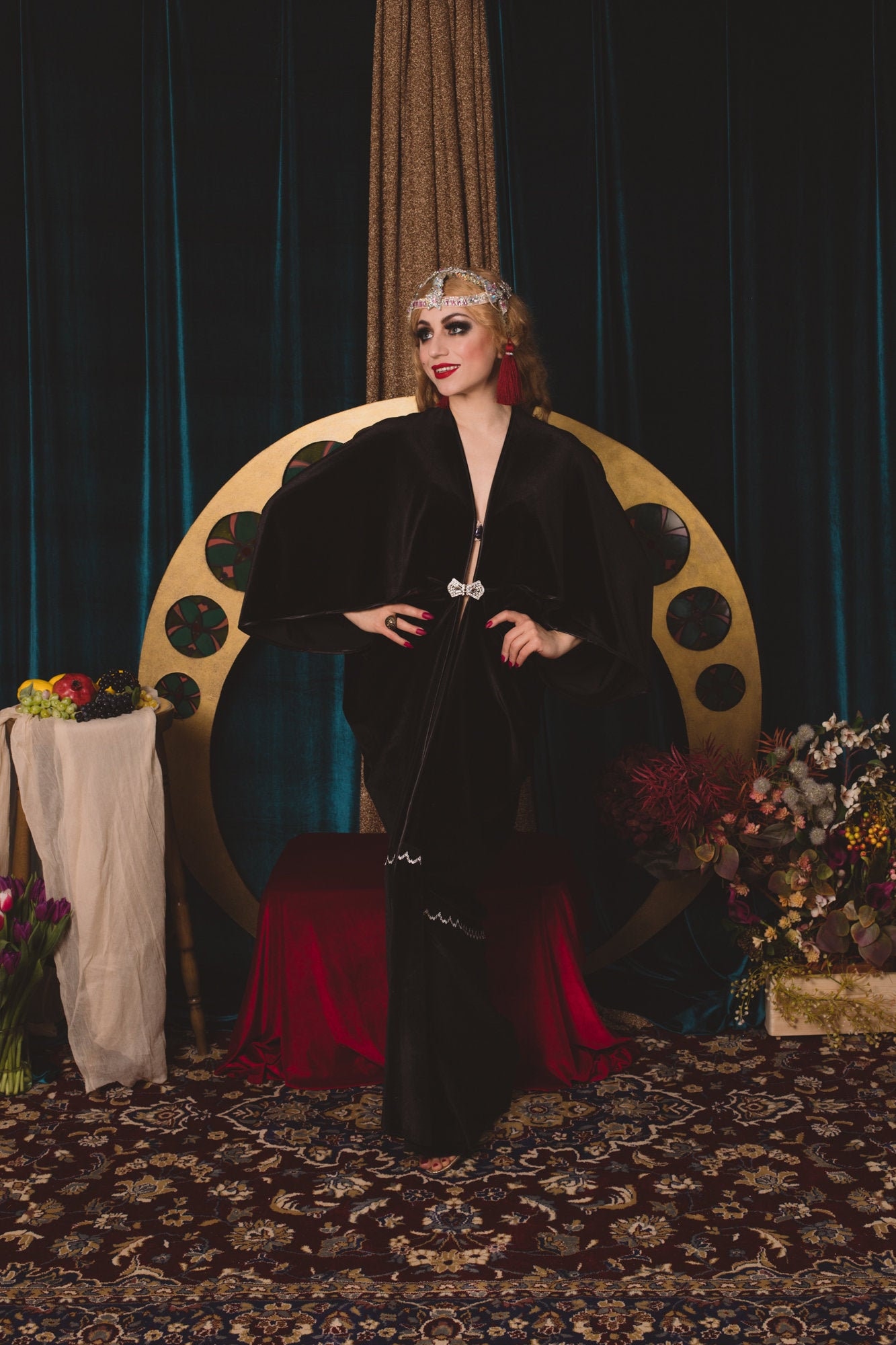 Black 1920s Velvet Gown Color Hollywood Style Great Gatsby