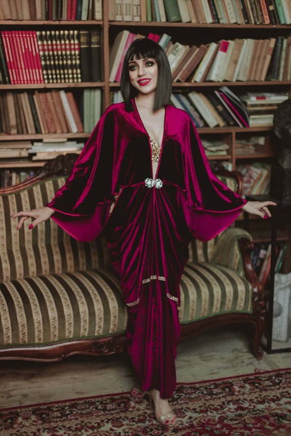 Buy 1920s Bordoux Velvet Gown Color Hollywood Style Great Gatsby