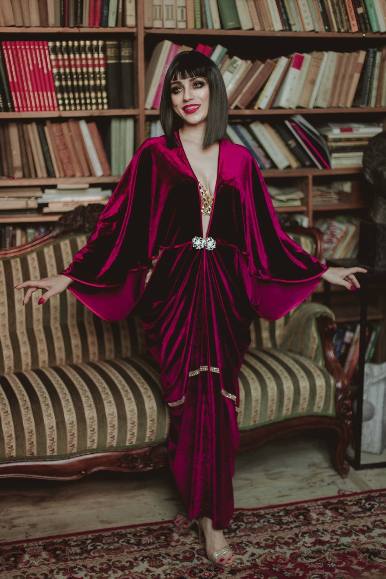 1920s Bordoux Velvet Gown Color Hollywood Style Great Gatsby