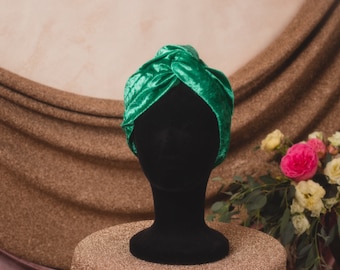 Green Crushed Velvet Turban color Hollywood style Great Gatsby Burlesque turban Art Déco