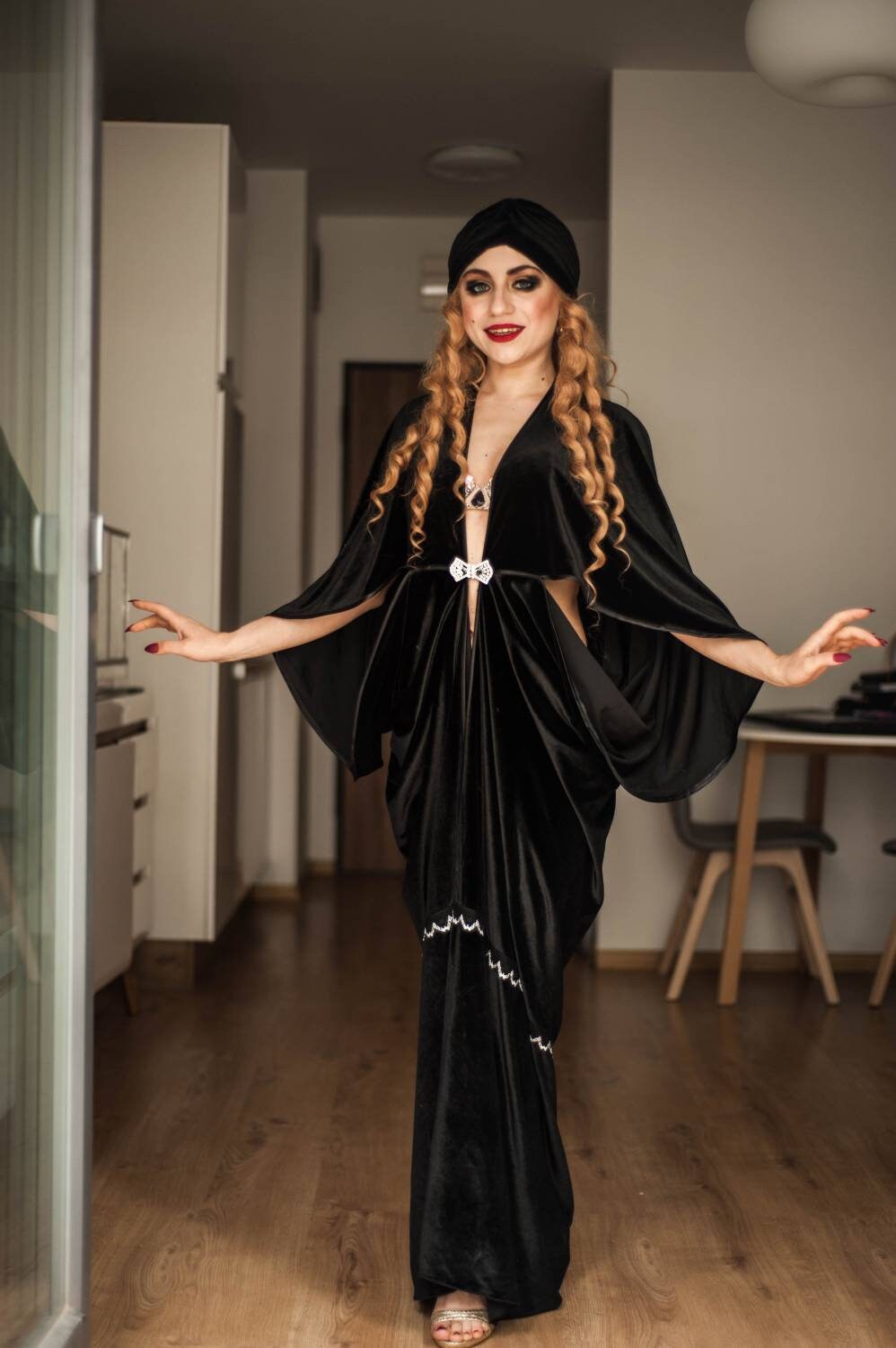 1920s black velvet dress Black 1920s Velvet Gown color Hollywood style Great Gatsby Burlesque flapper Cocoon coat