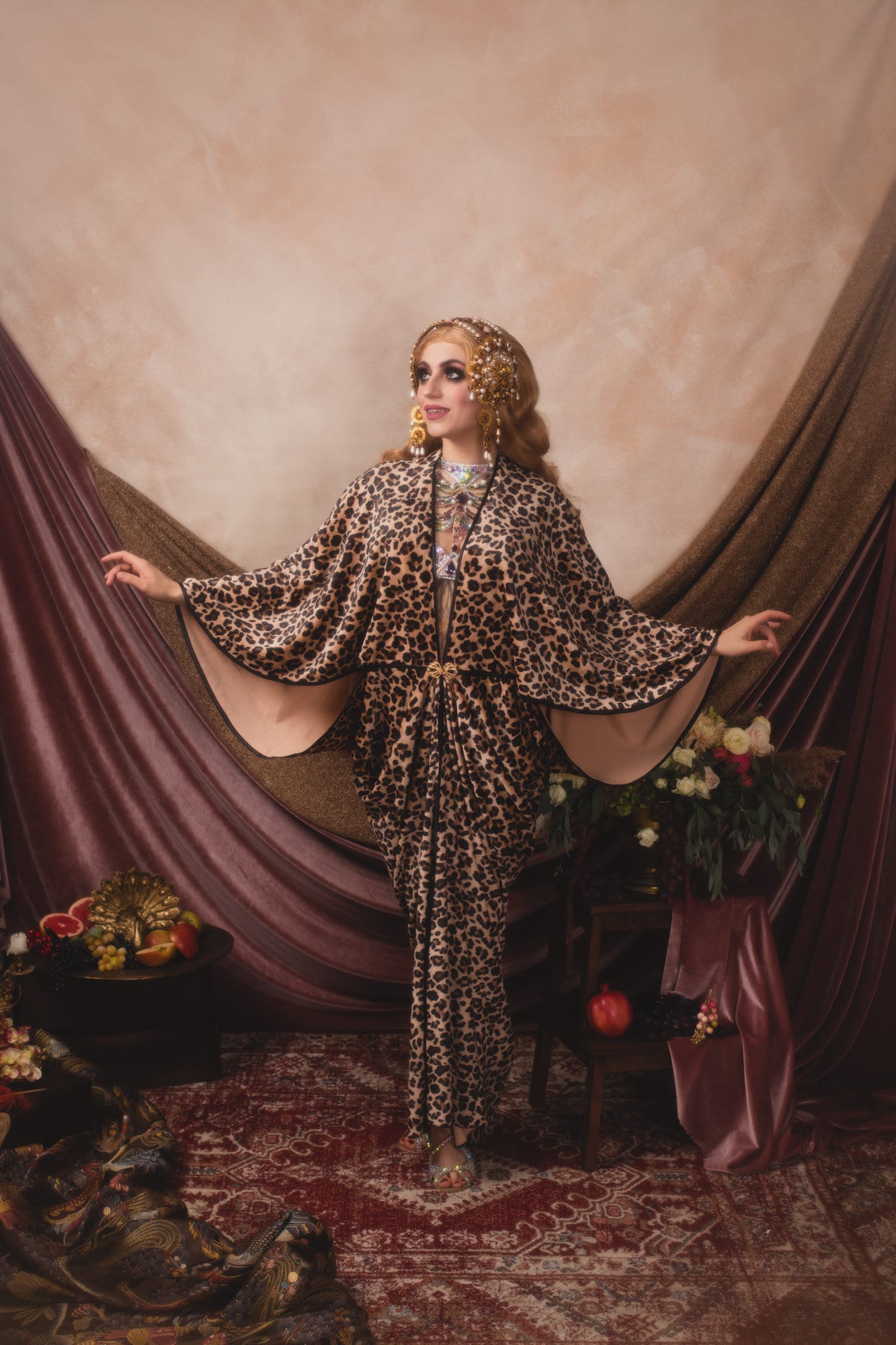 Velvet Leopard Leo Gown Hollywood Style Great Gatsby Burlesque