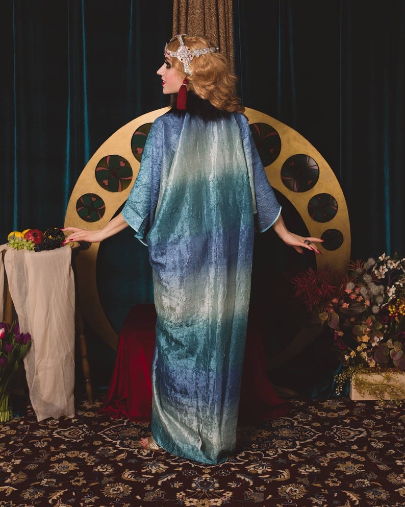 Art Nouveau Blue Faux Fur 1920 Vintage style Autumn Gown Great Gatsby Burlesque flapper Cocoon coat SM