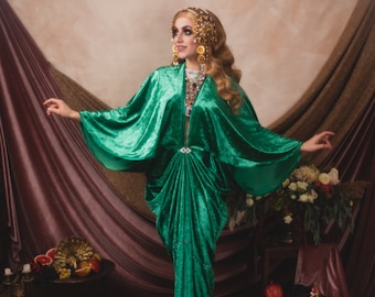 Green Crushed Velvet 1920s Gown Color Hollywood Style Great