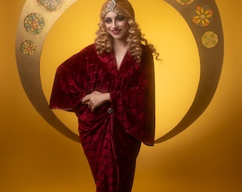 Bohemian 1920s Velvet Gown short version Hollywood style Great Gatsby Burlesque Robe flapper Cocoon coat zero waste L/XL