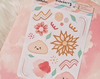 Peachy Aesthetic Cute Happy Doodle Sticker Sheet / Kawaii Girly Digital Illustration Planner Stickers for Bullet Journal, Scrapbook, DIY