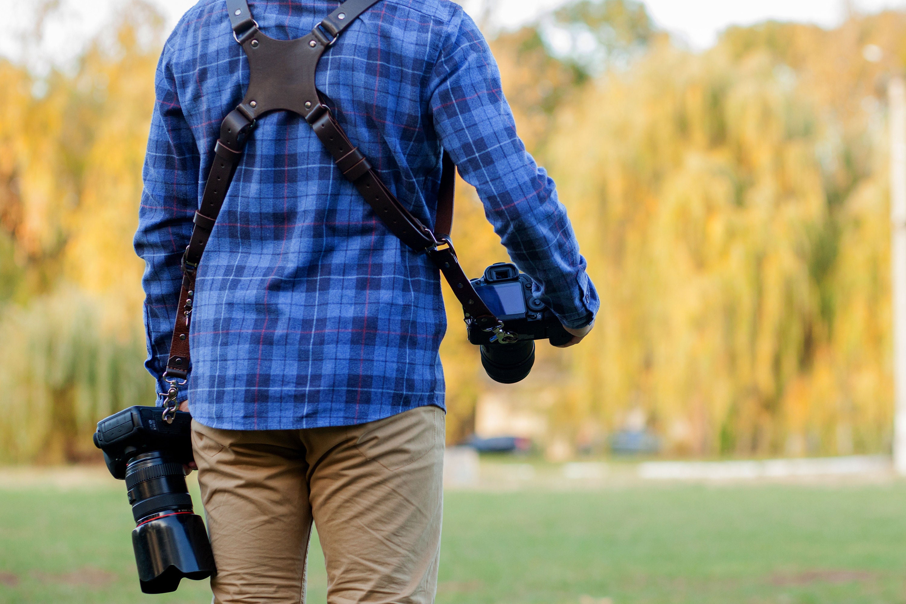 Dual camera harness is made of 100 genuine leather. Double Etsy